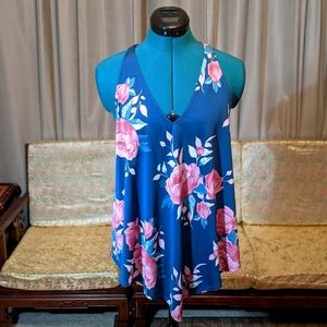First Love Floral Blouse V-Neck Halter Top Size M
